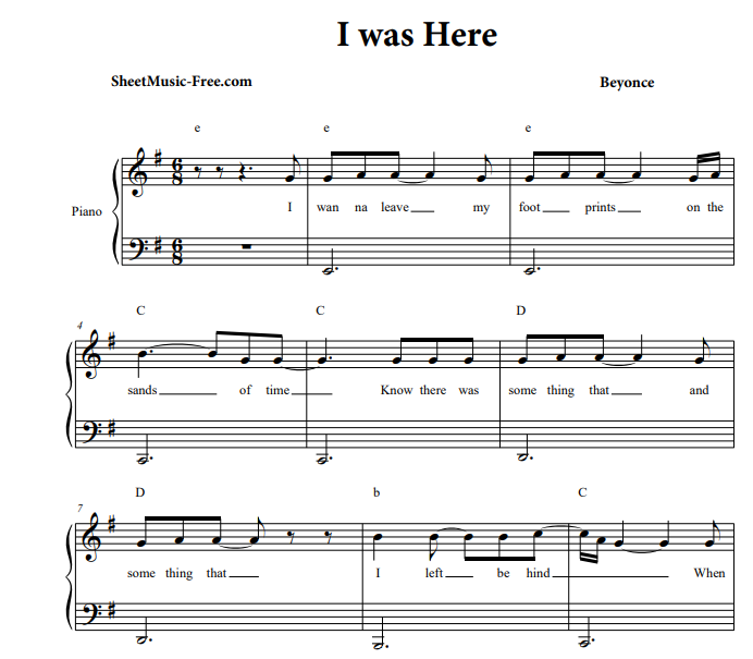 Beyonce – I Was Here Free Sheet Music PDF for Piano