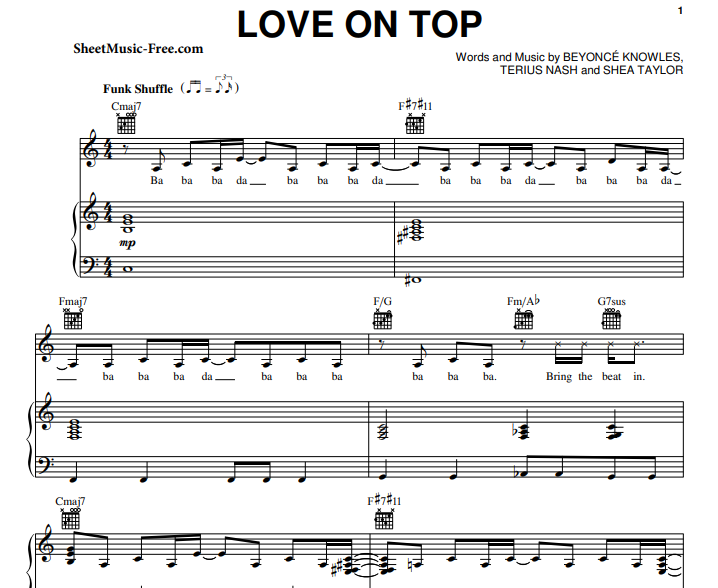 Beyonce – Love On Top Free Sheet Music PDF for Piano