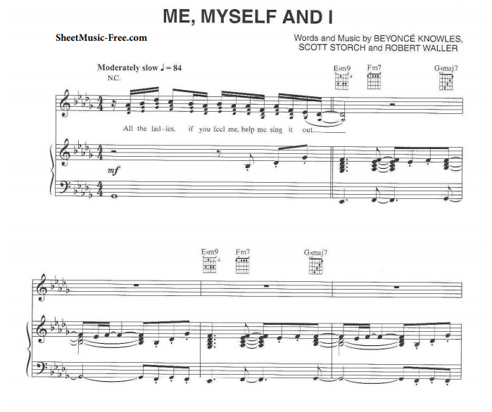 Beyonce – Me Myself And I Free Sheet Music PDF for Piano