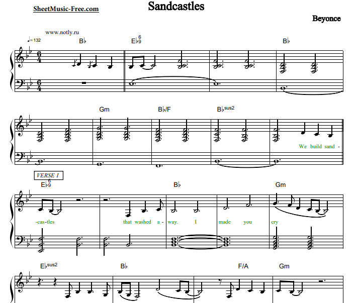 Beyonce – Sandcastles Free Sheet Music PDF for Piano