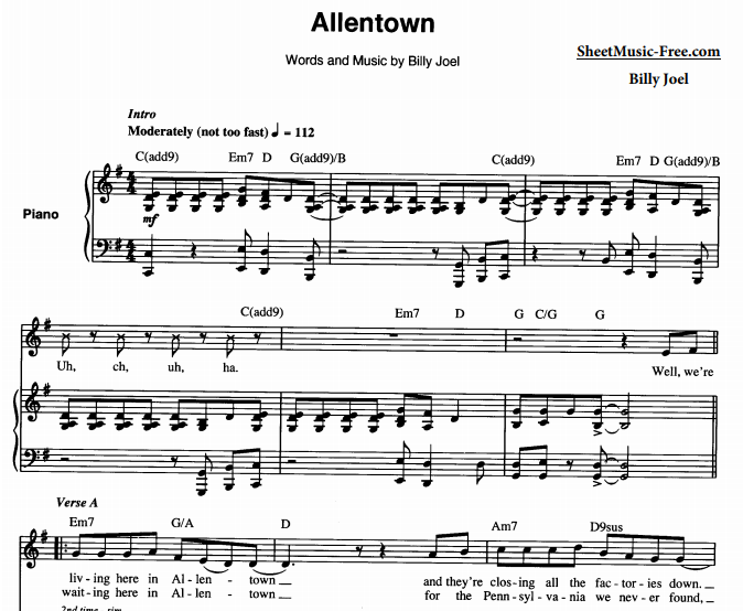 Billy Joel – Allentown Free Sheet Music PDF for Piano