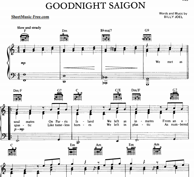 Billy Joel – Goodnight Saigon Free Sheet Music PDF for Piano