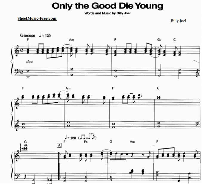 Billy Joel – Only The Good Die Young Free Sheet Music PDF for Piano