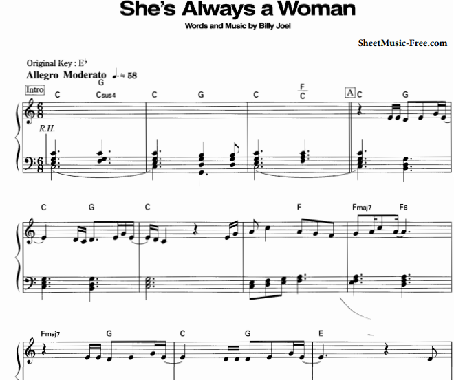 Billy Joel – She’s Always A Woman Free Sheet Music PDF for Piano