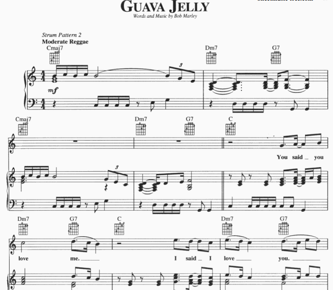 Bob Marley – Guava Jelly Free Sheet Music PDF for Piano
