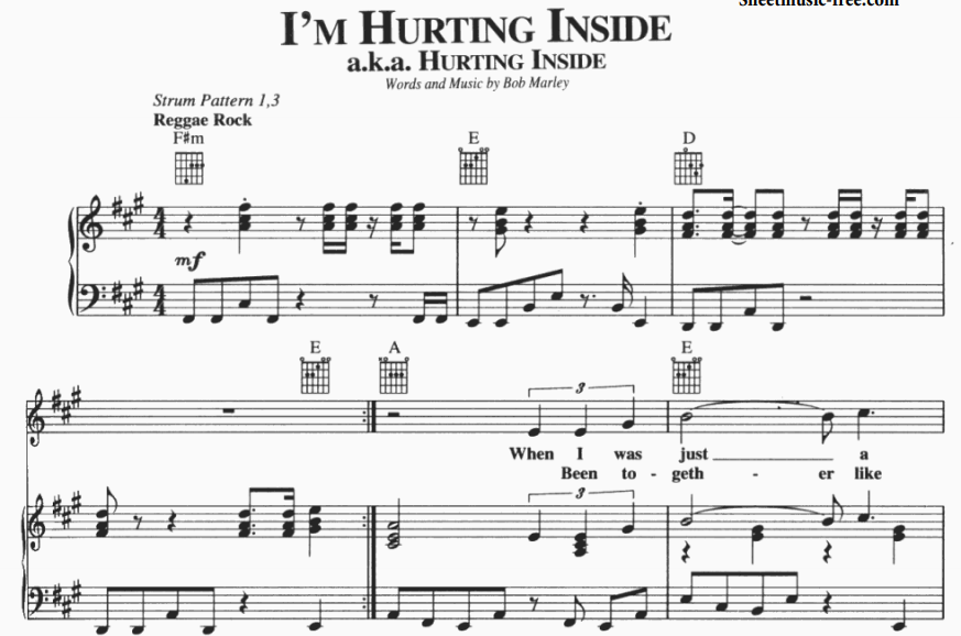 Bob Marley – I’m Hurting Inside Free Sheet Music PDF for Piano
