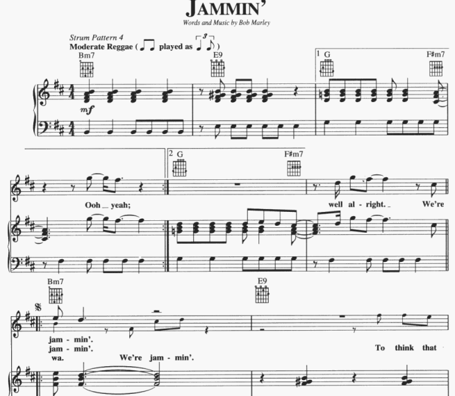 Bob Marley – Jammin Free Sheet Music PDF for Piano