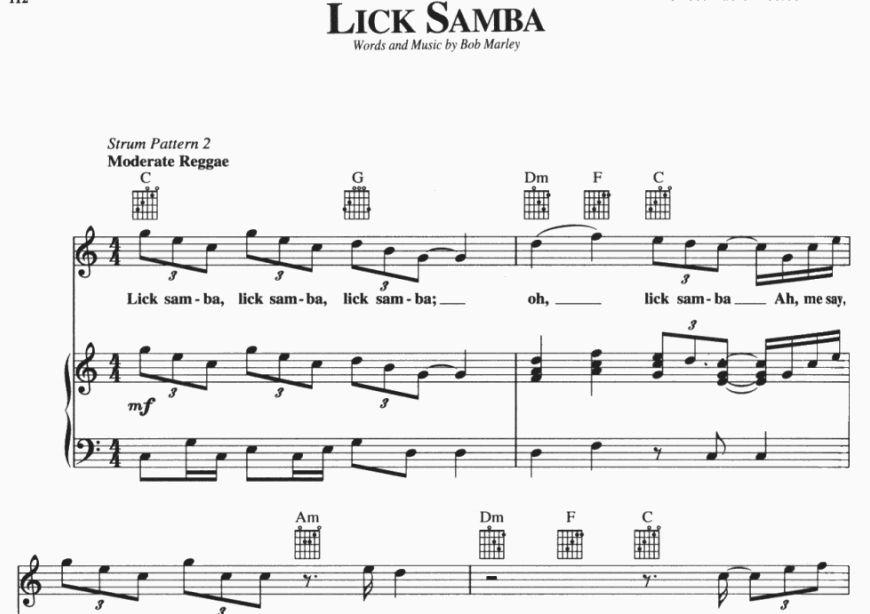Bob Marley – Lick Samba Free Sheet Music PDF for Piano