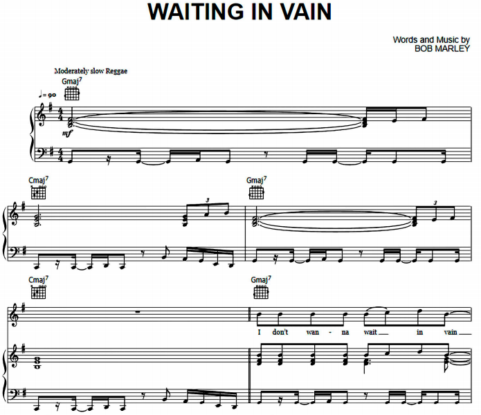 Bob Marley - Waiting In Vain Free Sheet Music PDF for Piano 1 Bob Marley – Waiting In Vain Free Sheet Music PDF for Piano