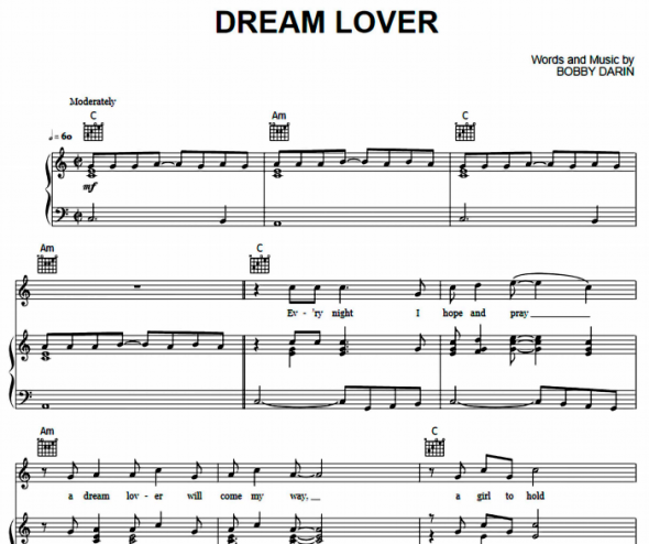 Bobby Darin Dream Lover Free Sheet Music PDF For Piano The Piano Notes