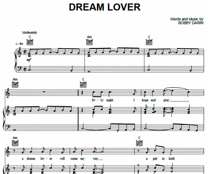 Bobby Darin – Dream Lover Free Sheet Music PDF for Piano