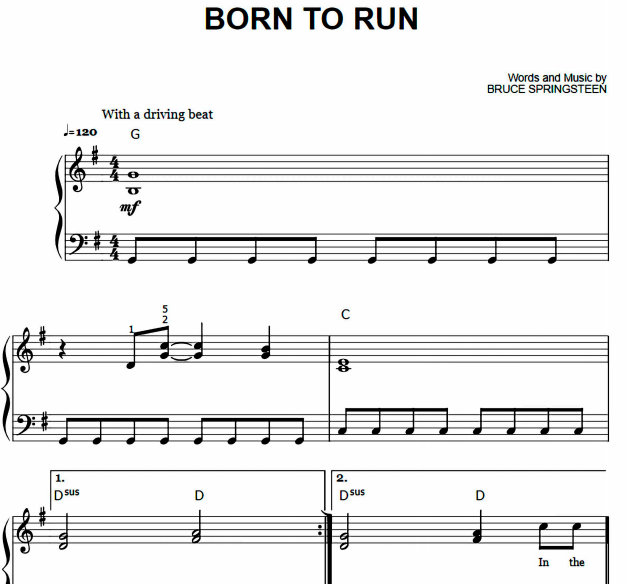 Bruce Springsteen - Born To Run Free Sheet Music PDF for Piano 1 Bruce Springsteen – Born To Run Free Sheet Music PDF for Piano