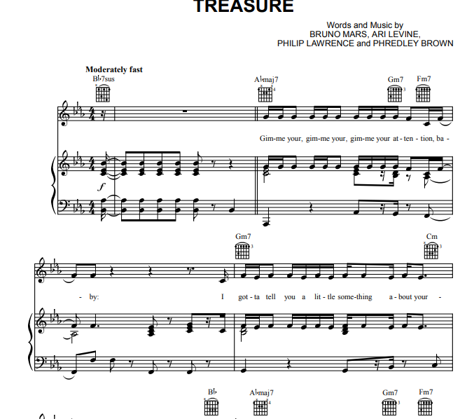Bruno Mars – Treasure Free Sheet Music PDF for Piano