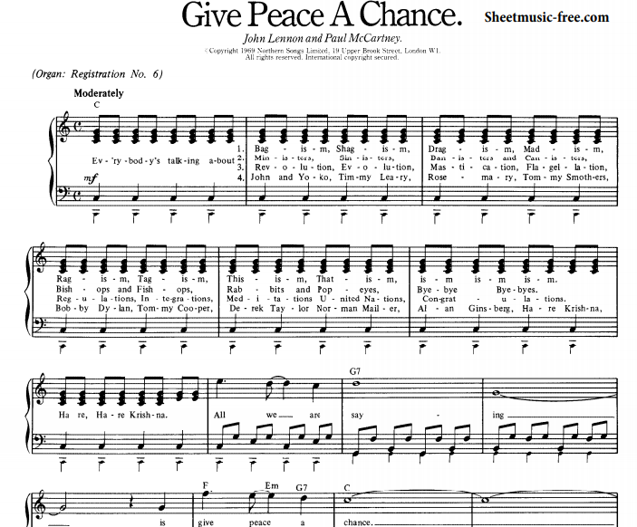 The Beatles - Give Peace A Chance Free Sheet Music PDF for Piano 1 The Beatles – Give Peace A Chance Free Sheet Music PDF for Piano