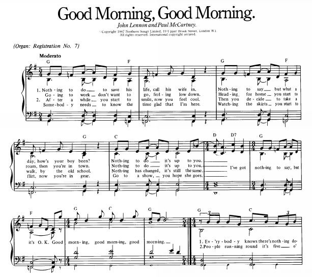 The Beatles - Good Morning Good Morning Free Sheet Music PDF for Piano 1 The Beatles – Good Morning Good Morning Free Sheet Music PDF for Piano