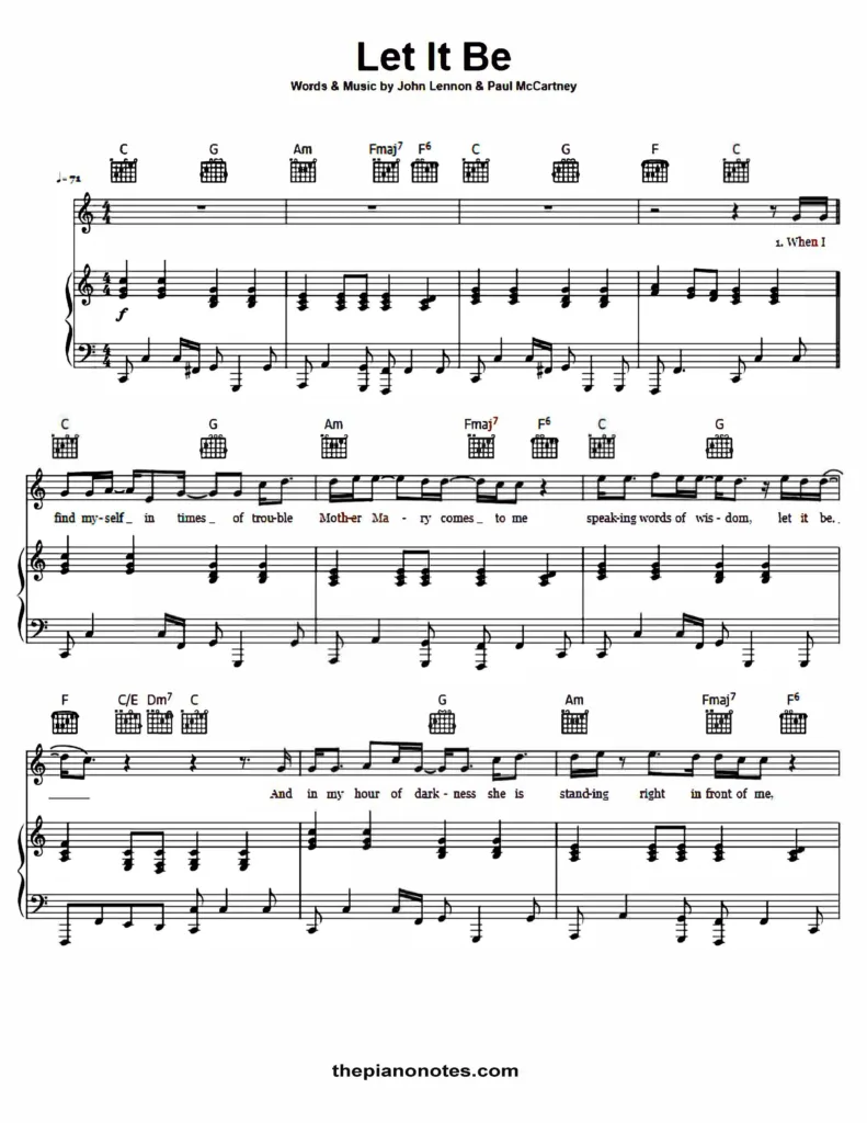 The Beatles - Let It Be Free Sheet Music PDF for Piano 2 Let It Be Sheet Music pdf The Beatles thepianonotes.com 1 1 Sayfa 1