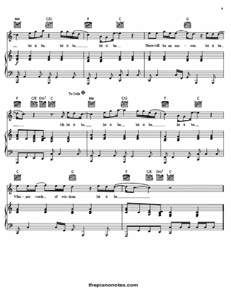 The Beatles - Let It Be Free Sheet Music PDF for Piano 5 Let It Be Sheet Music pdf The Beatles thepianonotes.com 1 1 Sayfa 4
