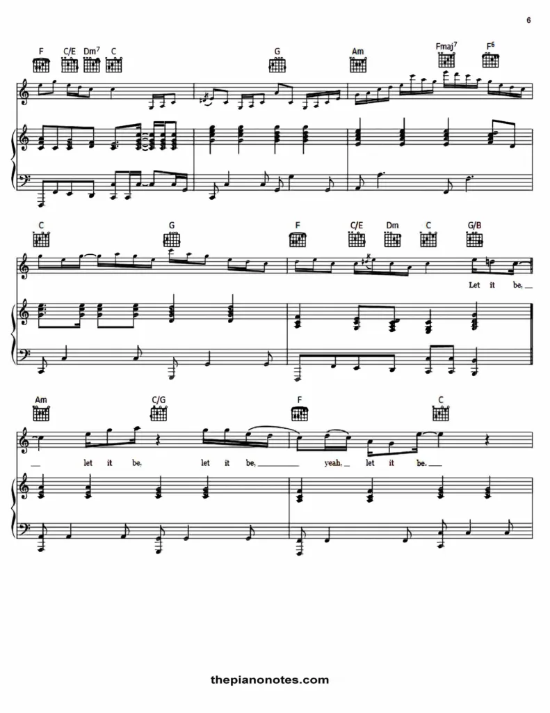 The Beatles - Let It Be Free Sheet Music PDF for Piano 7 Let It Be Sheet Music pdf The Beatles thepianonotes.com 1 1 Sayfa 6