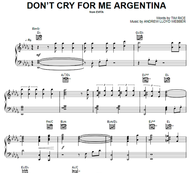 Madonna - Don’t Cry For Me Argentina Free Sheet Music PDF for Piano 1 Madonna – Don’t Cry For Me Argentina Free Sheet Music PDF for Piano