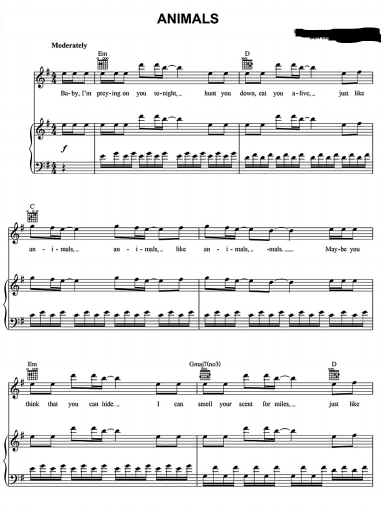 Maroon 5 - Animals Free Sheet Music PDF for Piano | The Piano Notes