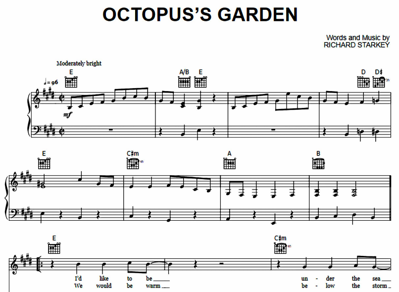 The Beatles – Octopus’s Garden Free Sheet Music PDF for Piano