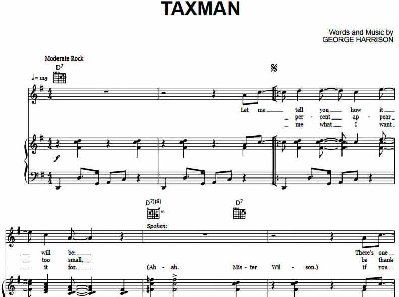 The Beatles – Taxman Free Sheet Music PDF for Piano