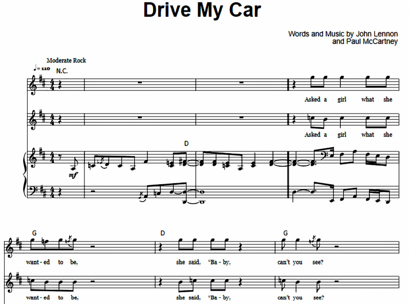 The Beatles - Drive My Car Free Sheet Music PDF for Piano 1 The Beatles – Drive My Car Free Sheet Music PDF for Piano