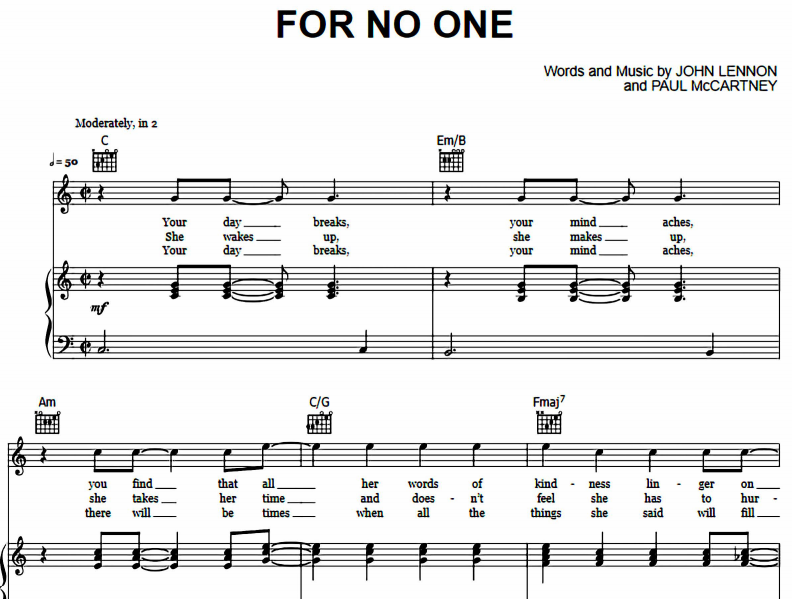 The Beatles - For No One Free Sheet Music PDF for Piano 1 The Beatles – For No One Free Sheet Music PDF for Piano