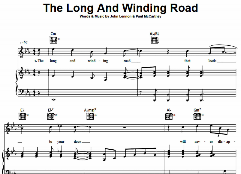 The Long And Winding Road Sheet Music | The Beatles | Piano Chords/Lyrics