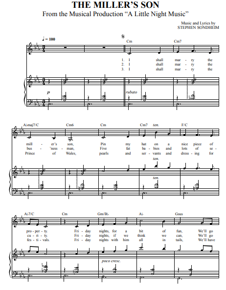 “The Miller’s Son” from A LITTLE NIGHT MUSIC Free Sheet Music PDF for Piano