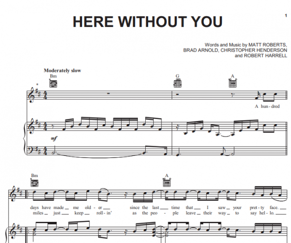 3 Doors Down - Here Without You Free Sheet Music PDF for Piano | The ...