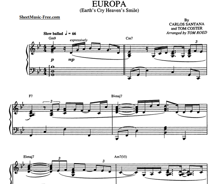 Carlos Santana – Europa Free Sheet Music PDF for Piano