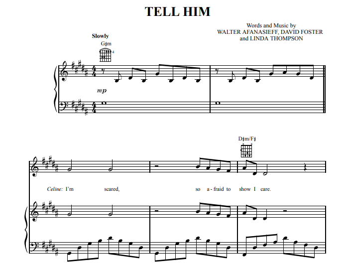 Celine Dion & Barbra Streisand – Tell Him Free Sheet Music PDF for Piano