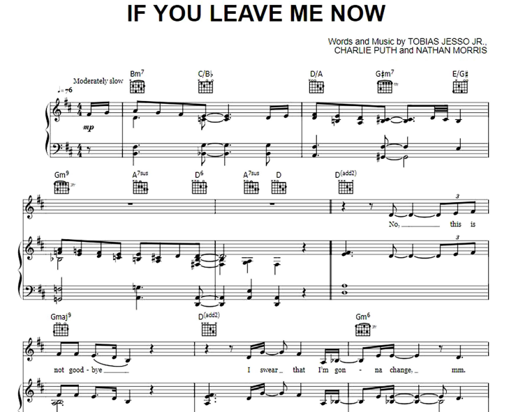 Charlie Puth ft Boyz II Men – If You Leave Me Now Free Sheet Music PDF for Piano
