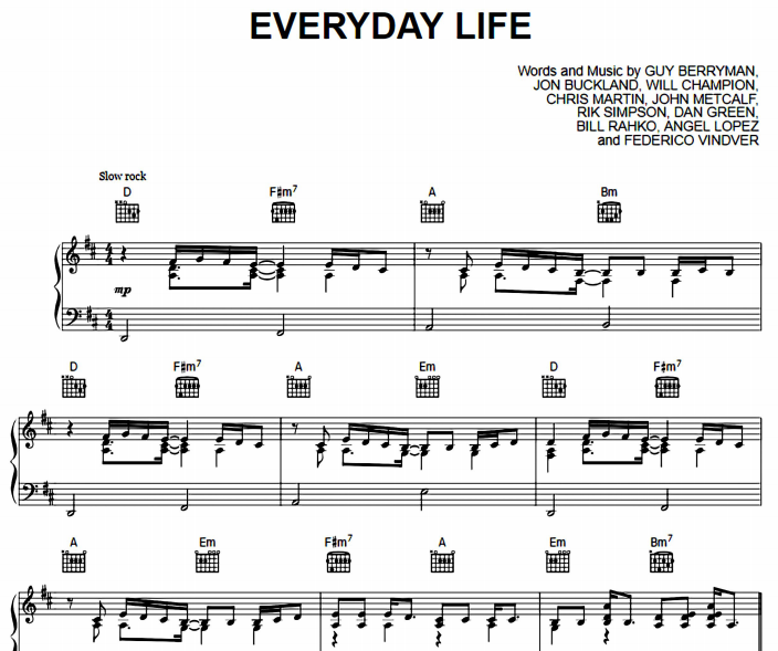 Coldplay – Everyday Life Free Sheet Music PDF for Piano