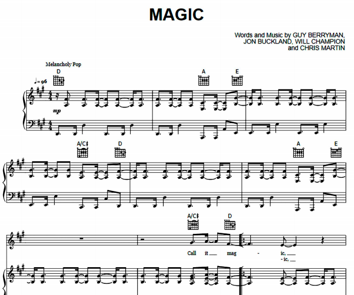 Coldplay – Magic Free Sheet Music PDF for Piano