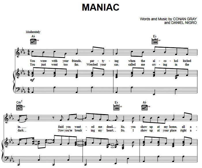 Ondular ordenar Decaer Conan Gray - Maniac Free Sheet Music PDF for Piano | The Piano Notes