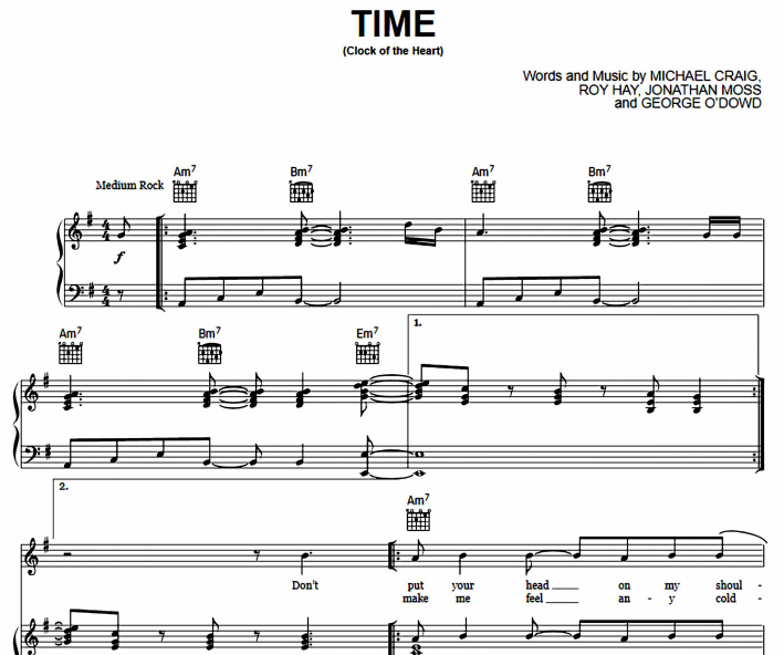 Culture Club – Time Free Sheet Music PDF for Piano