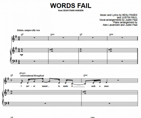 Words Fail Dear Evan Hansen - Words Fail Free Sheet Music PDF for Piano | The ...