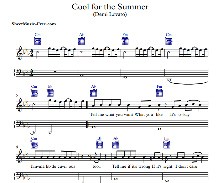 Demi Lovato – Cool For The Summer Free Sheet Music PDF for Piano