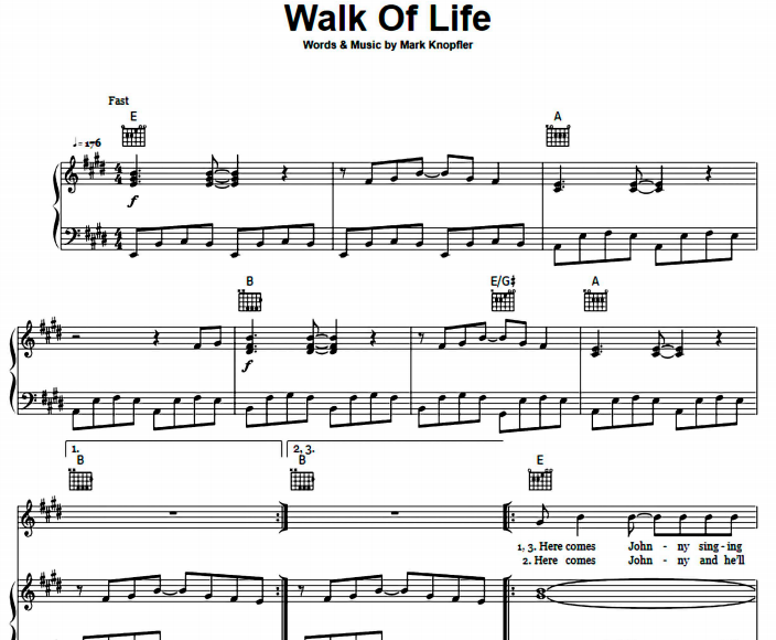 Dire Straits – Walk Of Life Free Sheet Music PDF for Piano