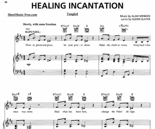 Tangled - Healing Incantation Free Sheet Music PDF for Piano | The
