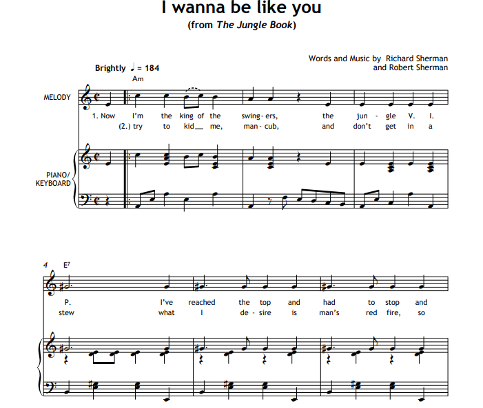 The Jungle Book I Wanna Be Like You Free Sheet Music Pdf For Piano The Piano Notes