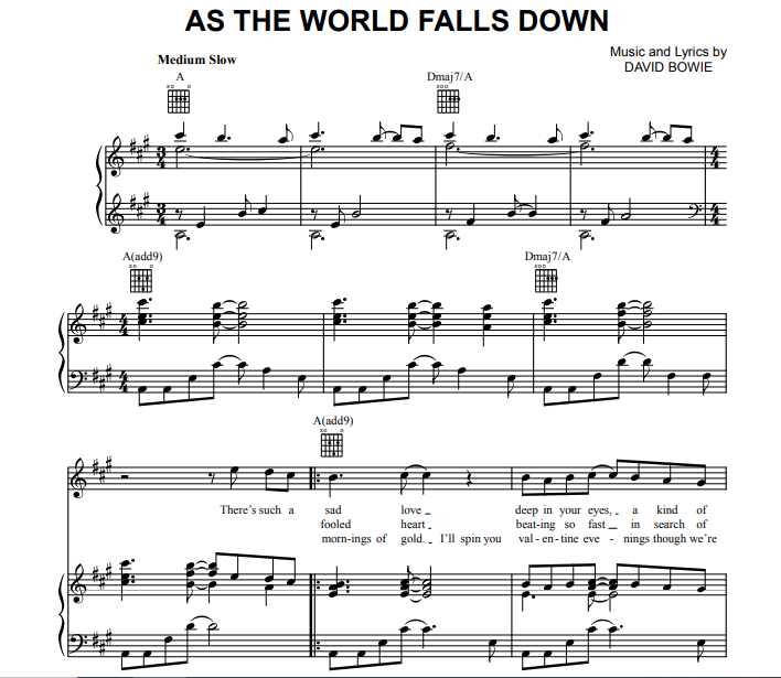 David Bowie – As the World Falls Down Free Sheet Music PDF for Piano