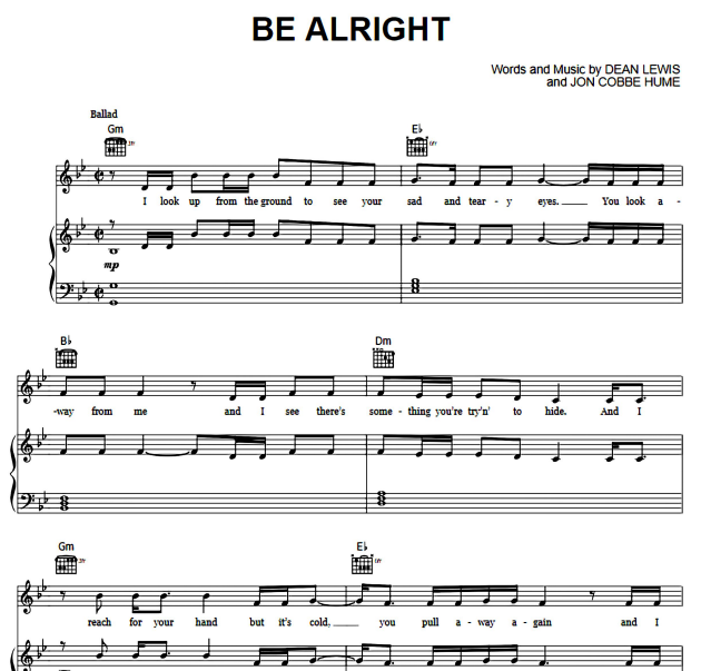 Dean Lewis - Be Alright Free Sheet Music PDF for Piano 1 Dean Lewis – Be Alright Free Sheet Music PDF for Piano