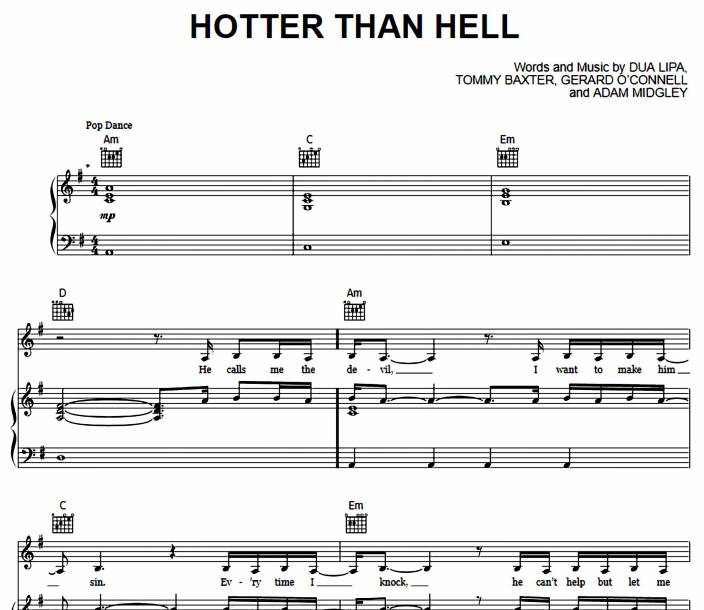 Dua Lipa - Hotter Than Hell Free Sheet Music PDF for Piano 1 Dua Lipa – Hotter Than Hell Free Sheet Music PDF for Piano