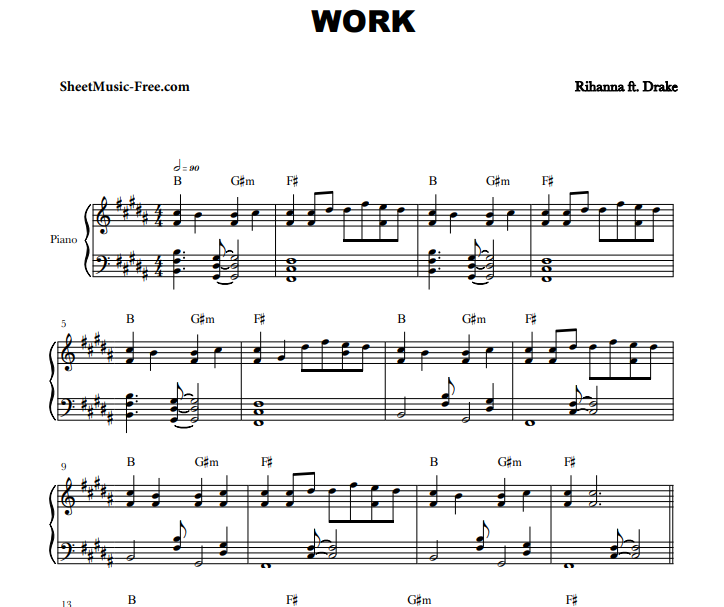 Rihanna - Work Free Sheet Music PDF for Piano 1 Rihanna – Work Free Sheet Music PDF for Piano