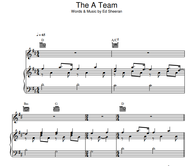 Ed Sheeran – The A Team Free Sheet Music PDF for Piano