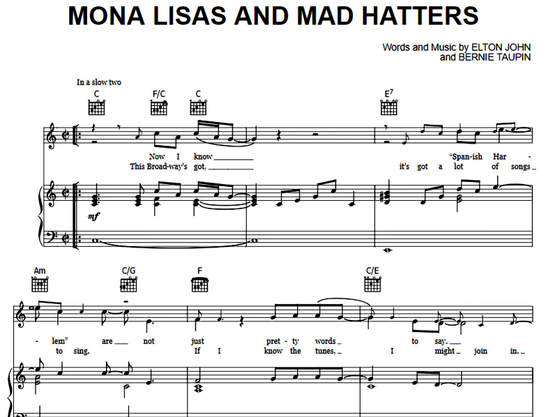 Elton John-Mona Lisas And Mad Hatters Free Sheet Music PDF for Piano