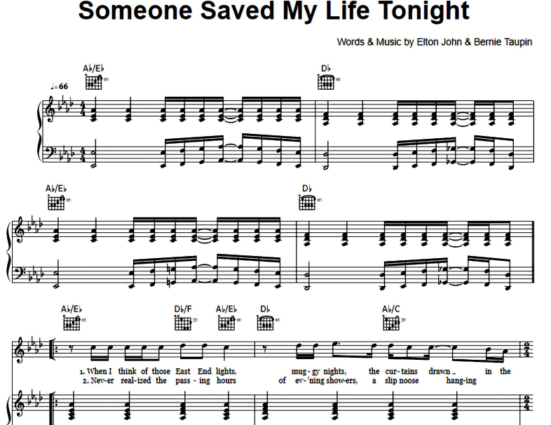 Elton John-Someone Saved My Life Tonight Free Sheet Music PDF for Piano